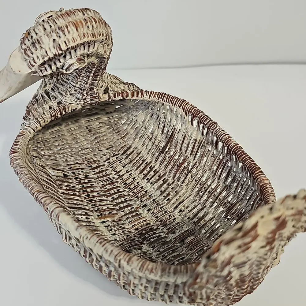 Vintage 1988 Wicker Duck Basket Catch All Cottagecore Country Whimsy Farmhouse